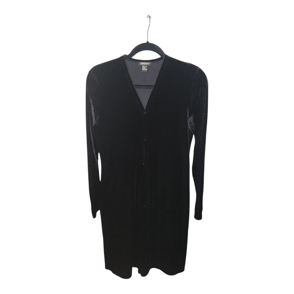 DKNY Vintage Black Velvet Long Cardigan Size L.  A02